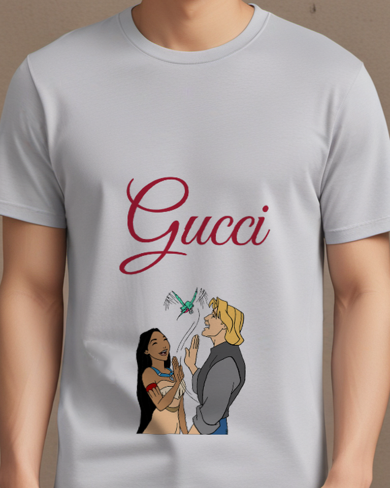 Light Gray Explorer Couple And Small Bird Graphic T-Shirt - model wearing view