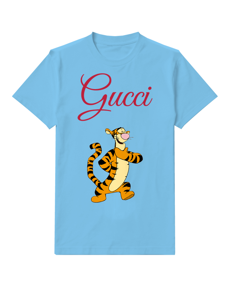 Sky Blue Tiger Walking Raised Paw Graphic T-Shirt - front product view