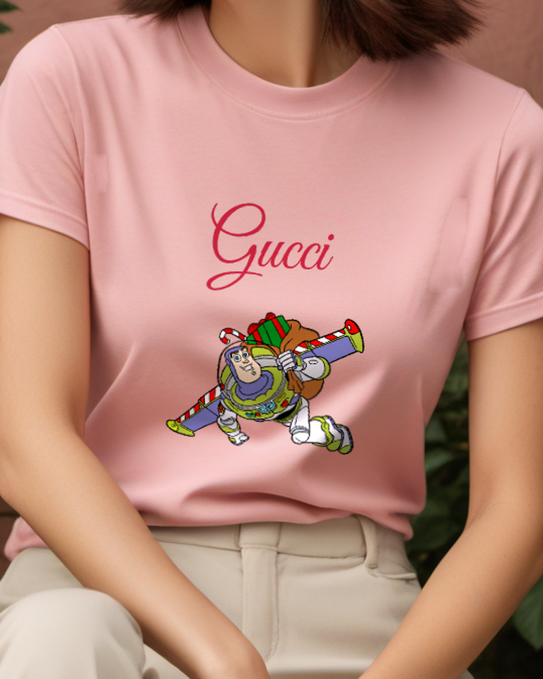 Blush Pink Buzz Lightyear Flying With Gift Graphic T-Shirt - model wearing view