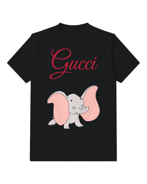 Black Pink Eared Baby Elephant Graphic T-Shirt - front product view