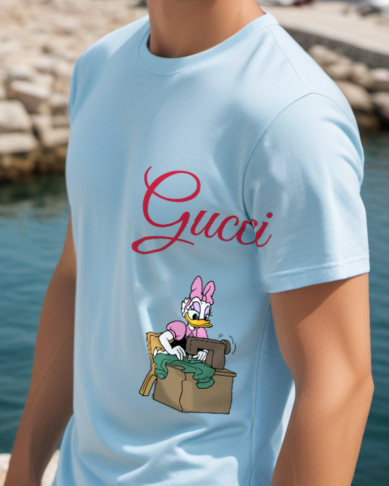 Sky Blue Sewing Machine Duck Graphic T-Shirt - styled view 1