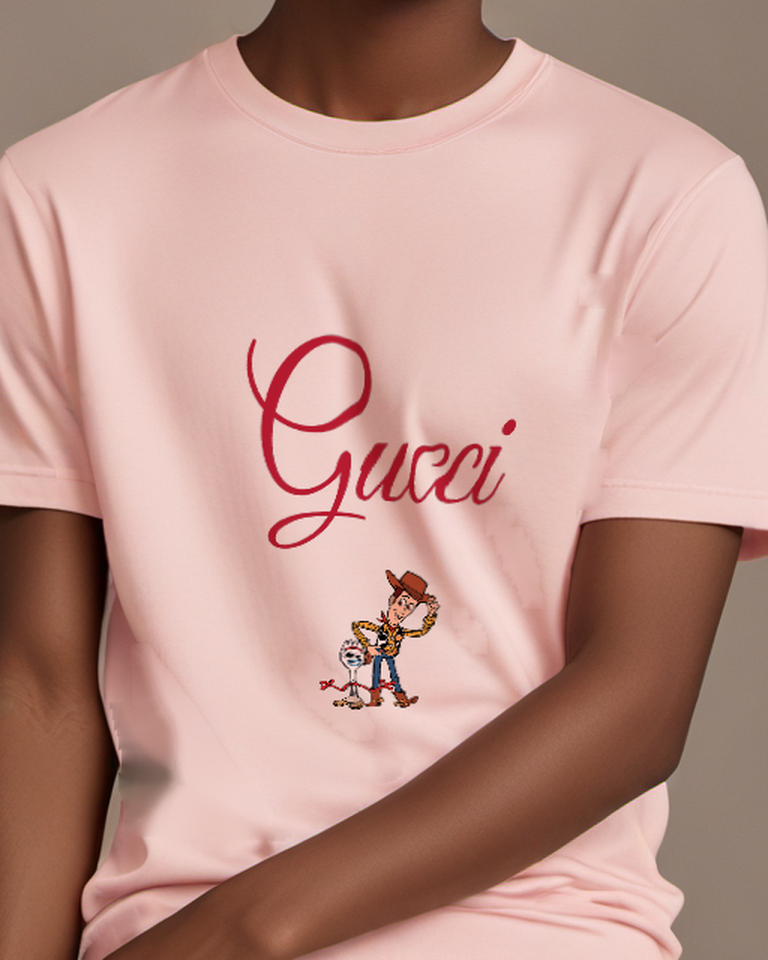 Blush Pink Cowboy Toy With Fork Companion Graphic T-Shirt - model wearing view