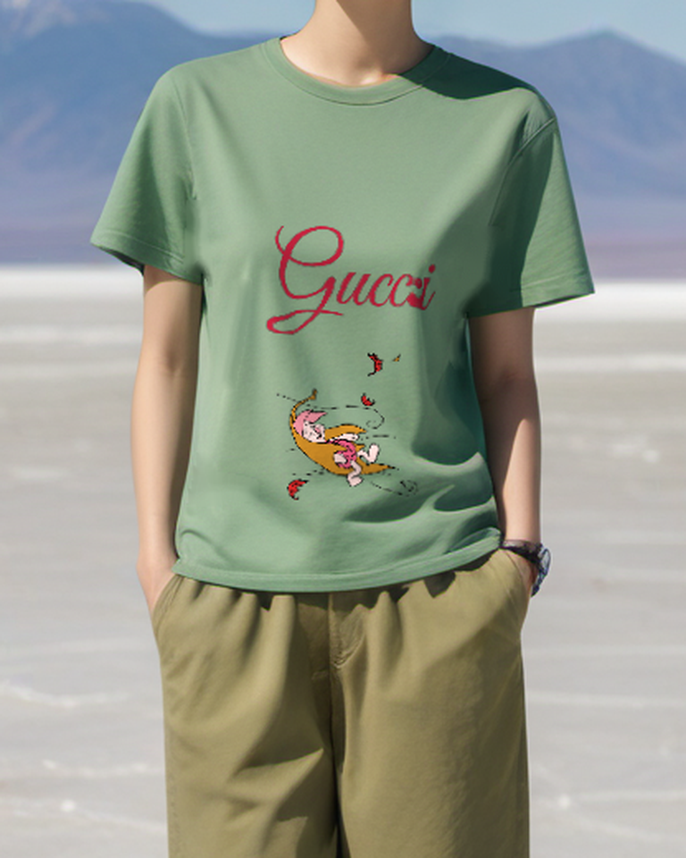 Sage Green Windblown Leaf Piglet Graphic T-Shirt - styled view 1