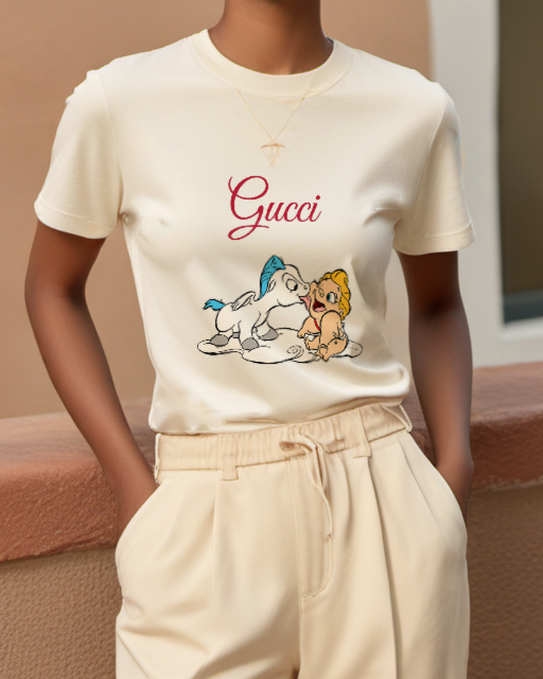 Ivory Pegasus Kisses Baby Hercules Graphic T-Shirt - model wearing view