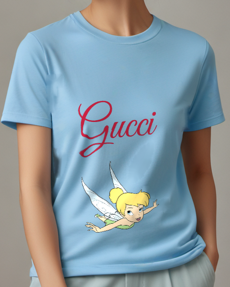 Sky Blue Tinker Bell Flying Forward Graphic T-Shirt - model wearing view
