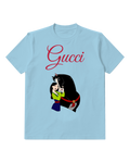 Sky Blue Mulan Hugs Black Horse Graphic T-Shirt - front product view