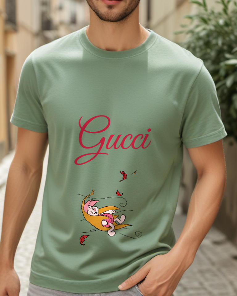 Sage Green Windblown Leaf Piglet Graphic T-Shirt - styled view 2