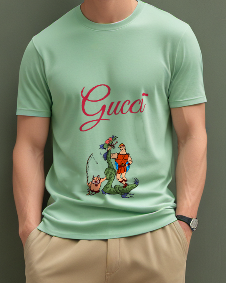 Sage Green Hercules Holds Dragon By Mouth Graphic T-Shirt - model wearing view