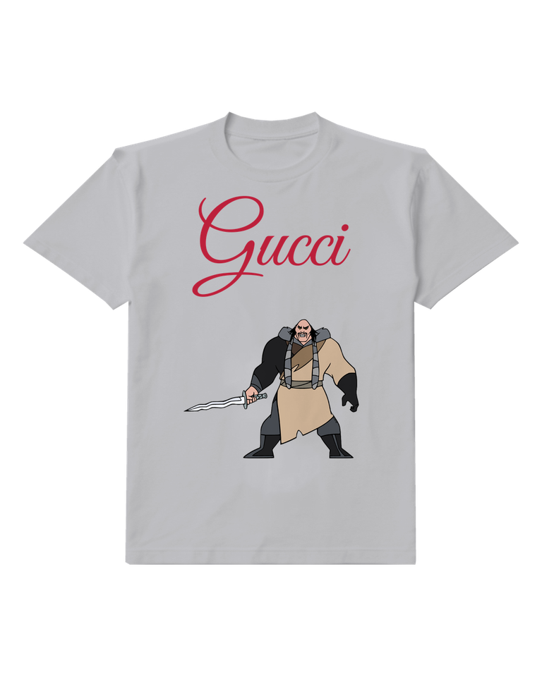 Light Gray Long Haired Warrior Sword Stance Graphic T-Shirt - front product view