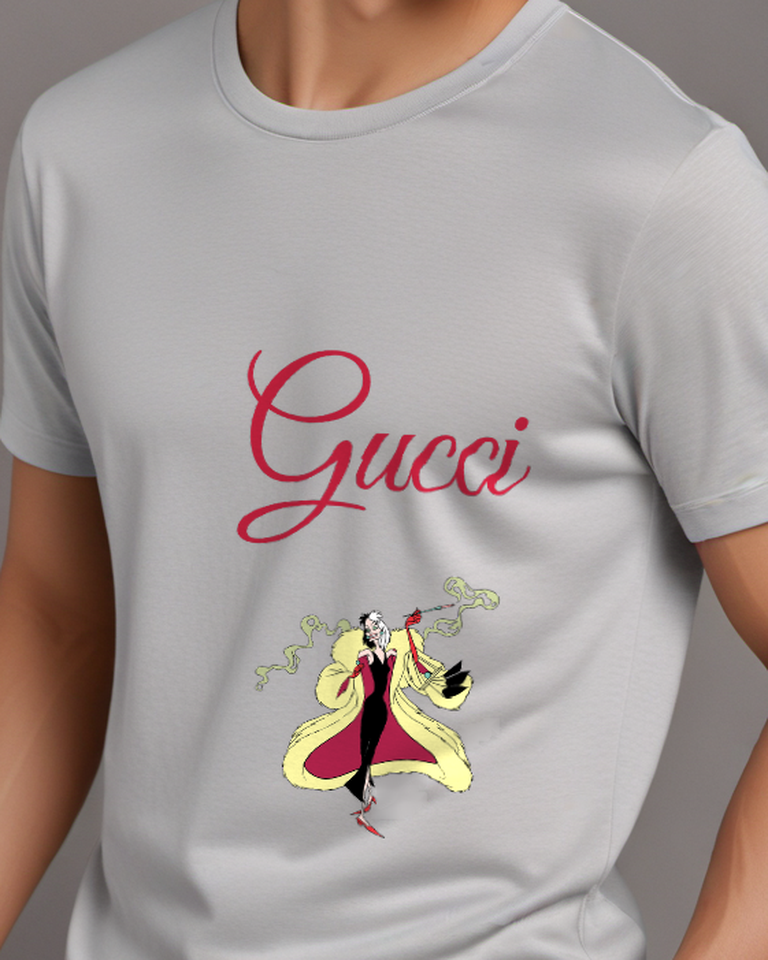 Light Gray Cruella In Dramatic Stance Holding Cigarette Graphic T-Shirt - model wearing view