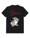 Black Smiling Gray Rabbit Graphic T-Shirt - front product view