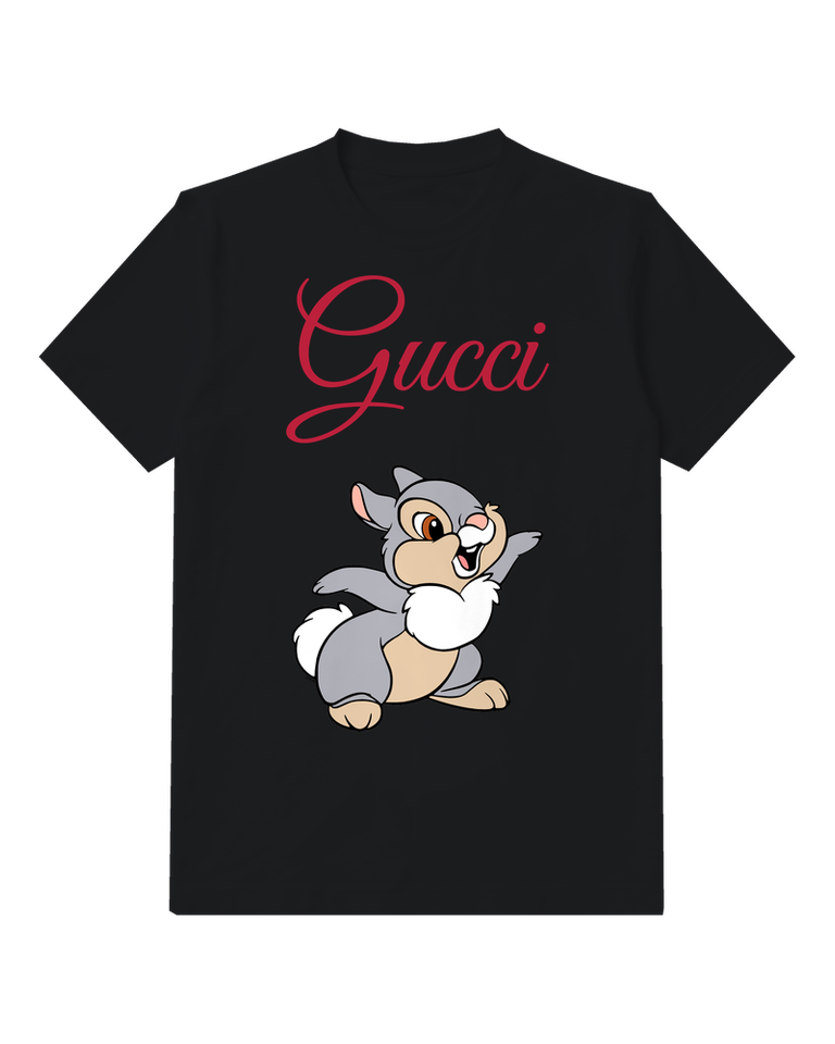Black Smiling Gray Rabbit Graphic T-Shirt - front product view