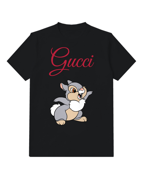 Black Smiling Gray Rabbit Graphic T-Shirt - front product view