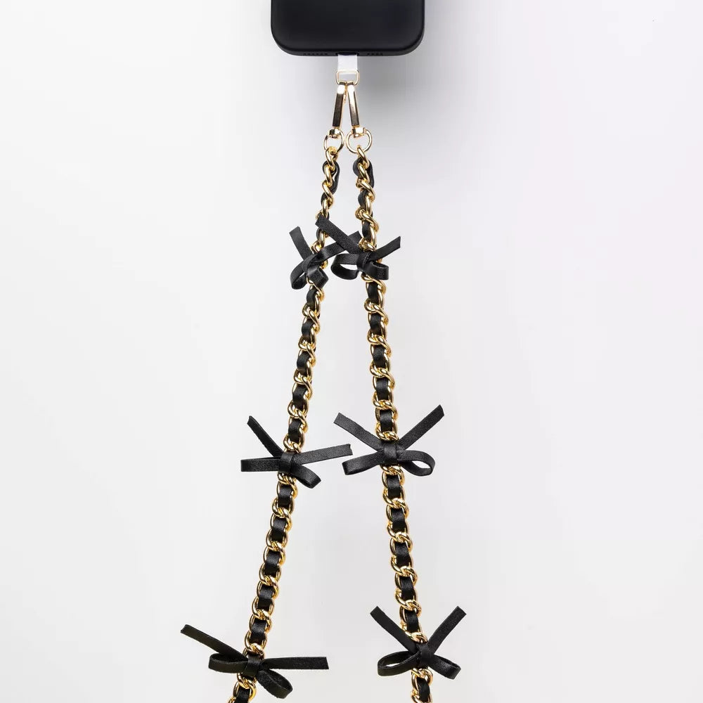 Bow Decor Metal Chain Crossbody Phone Strap