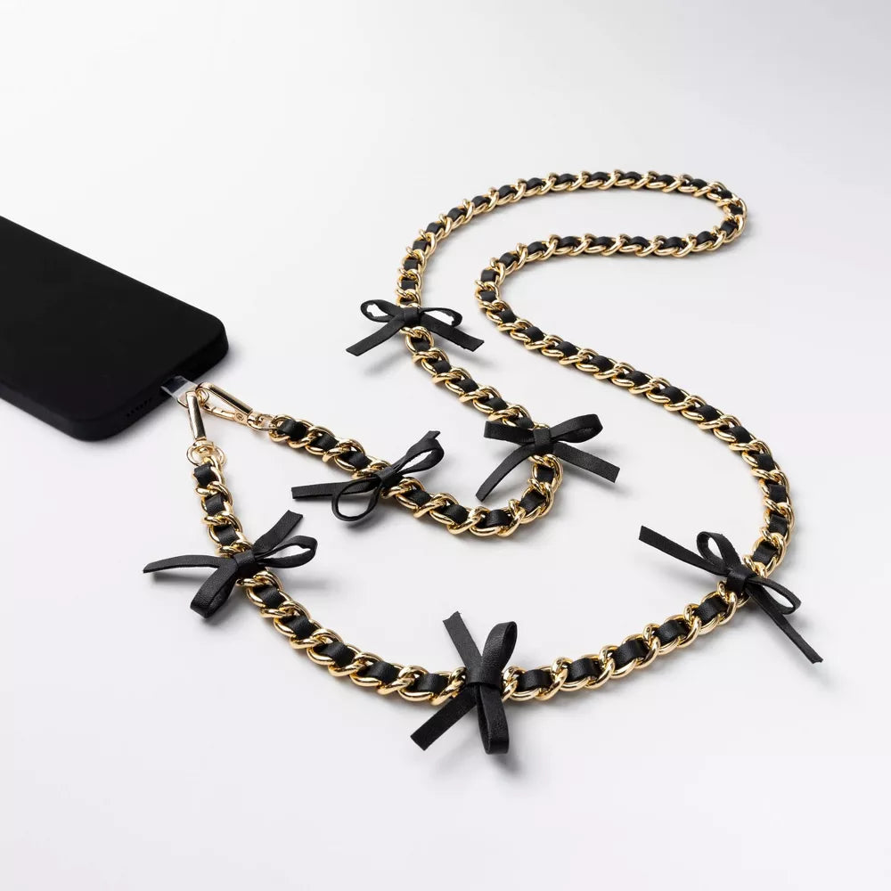 Bow Decor Metal Chain Crossbody Phone Strap