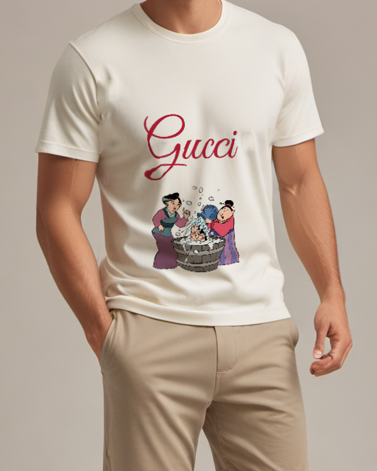 Ivory Mulan In Wooden Tub Being Washed By Others Graphic T-Shirt - model wearing view