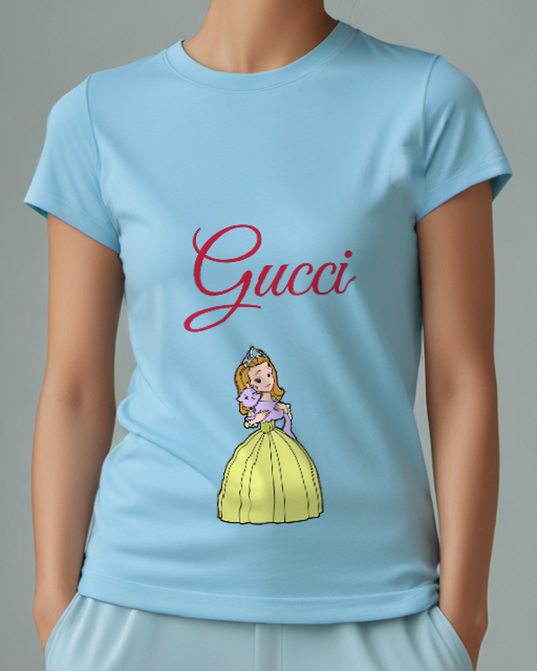Sky Blue Princess Sofia Holding A Cat Graphic T-Shirt - model wearing view