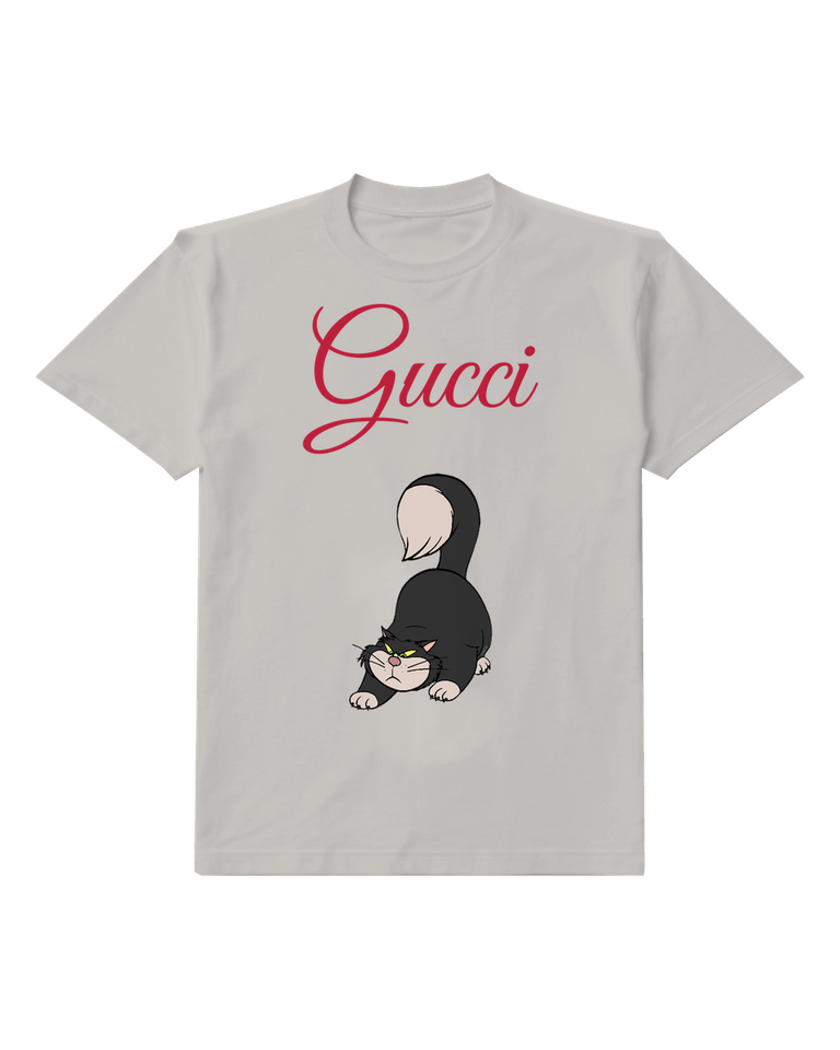 Light Gray Black Cat In Crouching Stance Graphic T-Shirt - front product view