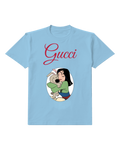 Sky Blue Mulan Hugs A Small Dog Graphic T-Shirt - front product view