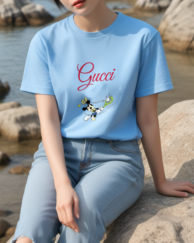Sky Blue Tennis Bow Mouse Graphic T-Shirt - styled view 2