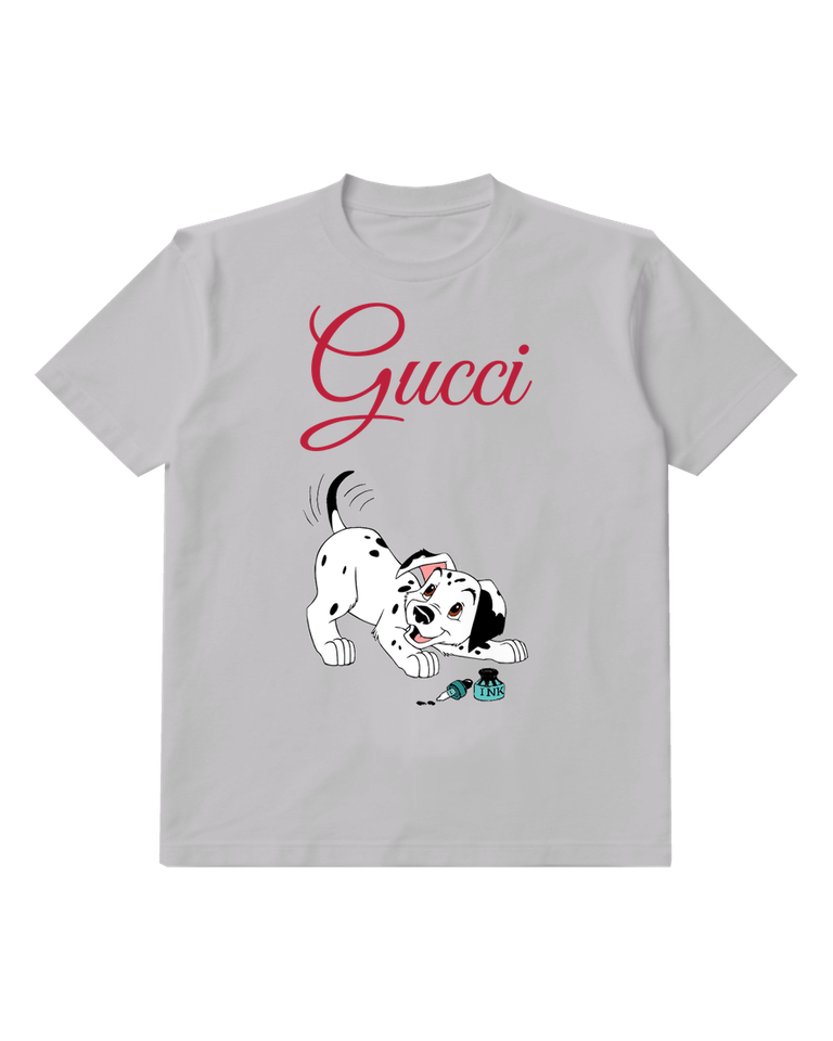 Light Gray Dalmatian Puppy Playfully Spills Ink Graphic T-Shirt - front product view