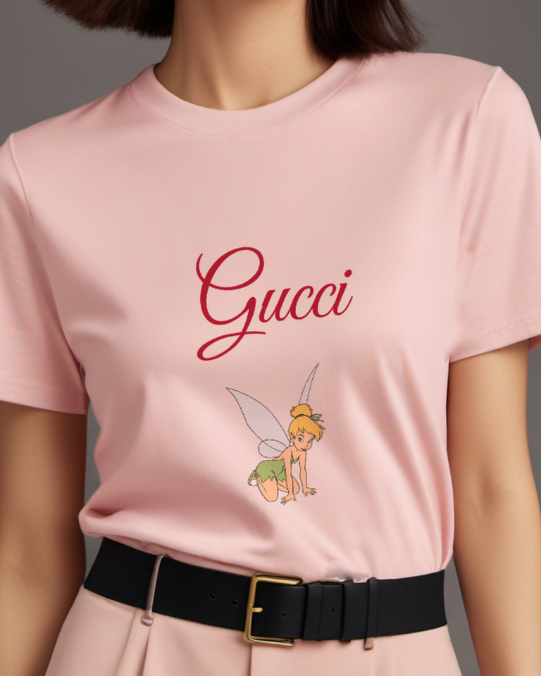 Blush Pink Tinker Bell Crouching On Knees Graphic T-Shirt - model wearing view