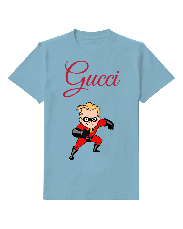 Dusty Blue Young Superhero In Dynamic Running Stance Graphic T-Shirt - front product view