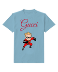 Dusty Blue Young Superhero In Dynamic Running Stance Graphic T-Shirt - front product view