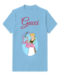 Sky Blue Cinderella Sewing With Birds Above Graphic T-Shirt - front product view