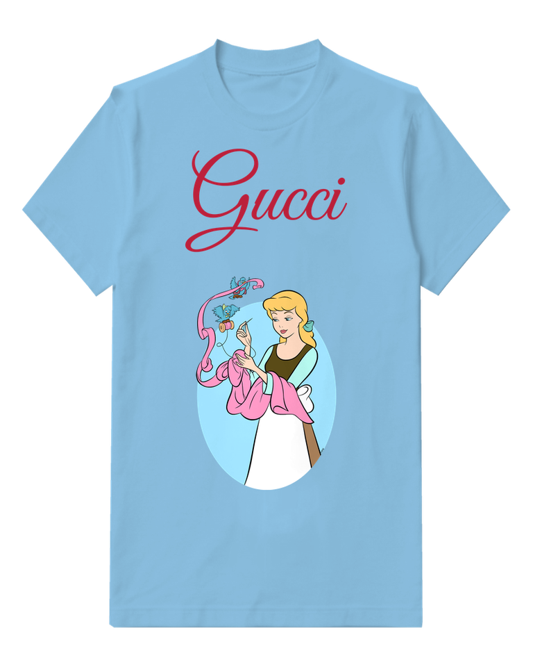 Sky Blue Cinderella Sewing With Birds Above Graphic T-Shirt - front product view