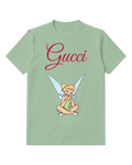 Sage Green Tinker Bell Sitting Cross Legged Smiling Graphic T-Shirt - front product view
