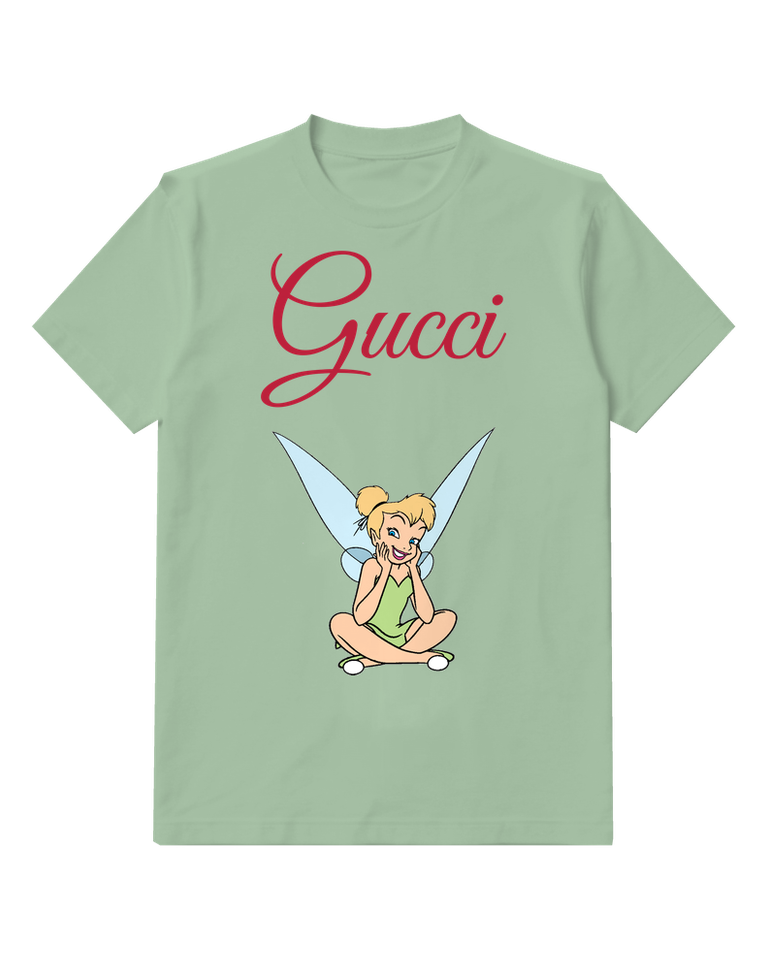 Sage Green Tinker Bell Sitting Cross Legged Smiling Graphic T-Shirt - front product view