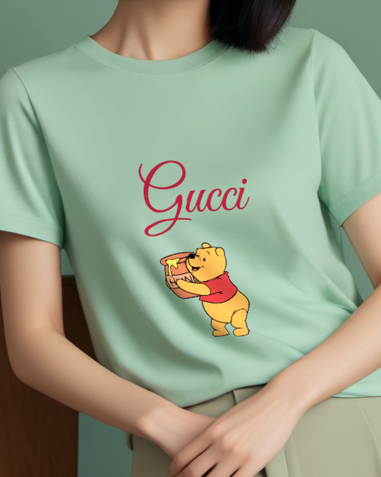 Sage Green Bear Full Honey Jar Graphic T-Shirt - model wearing view