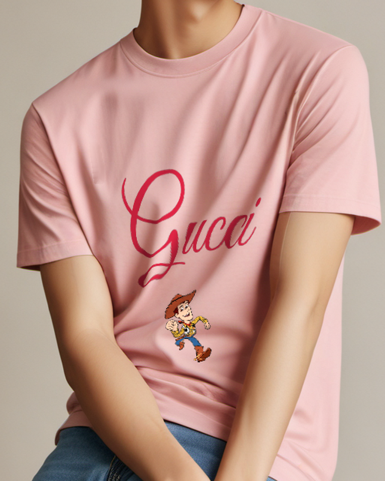 Blush Pink Toy Cowboy Running Forward Graphic T-Shirt - model wearing view