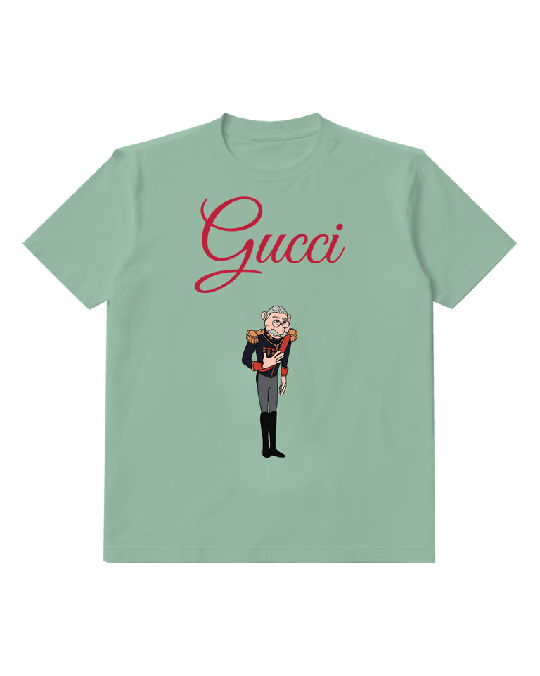Sage Green Old Man In Military Uniform Bowing Graphic T-Shirt - front product view