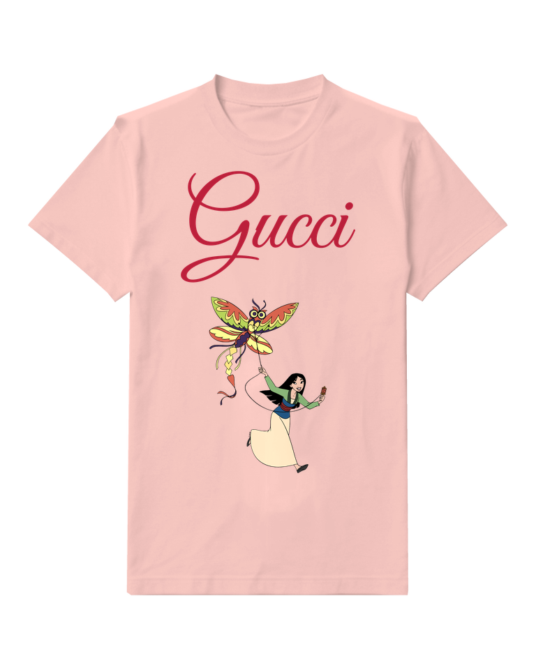 Blush Pink Mulan Flying With Colorful Kite Graphic T-Shirt - front product view