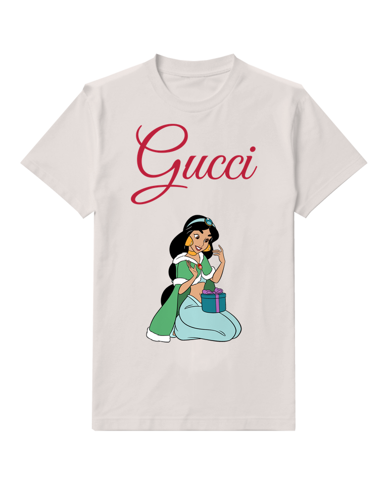 Light Gray Jasmine Kneeling With Gift Graphic T-Shirt - front product view