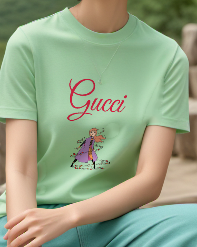 Sage Green Anna In Dynamic Autumn Pose Graphic T-Shirt - model wearing view