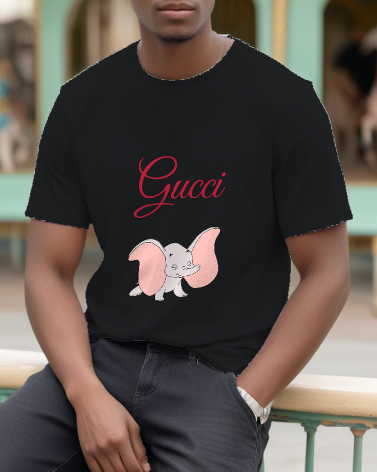 Black Pink Eared Baby Elephant Graphic T-Shirt - styled view 3