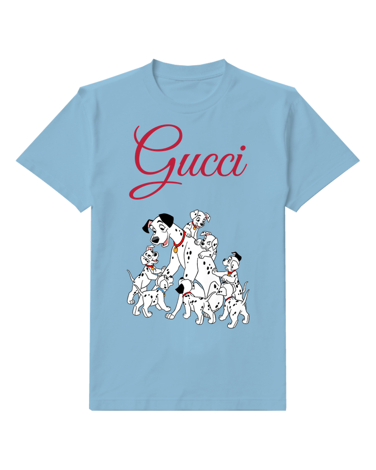 Sky Blue Spotted Dog Family Graphic T-Shirt - front product view