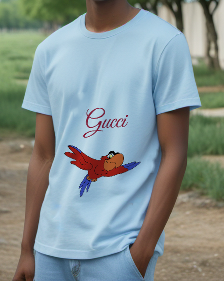 Sky Blue Gliding Red Parrot Graphic T-Shirt - styled view 3