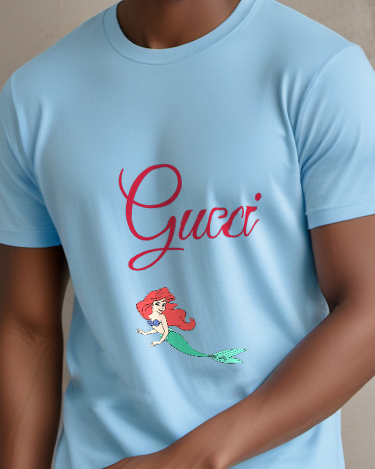 Sky Blue Red Haired Mermaid Swimming Gracefully Graphic T-Shirt - model wearing view