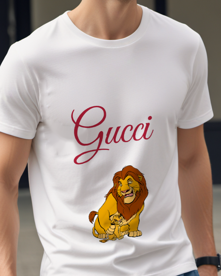 Light Gray Lion Family Cuddle Graphic T-Shirt - model wearing view