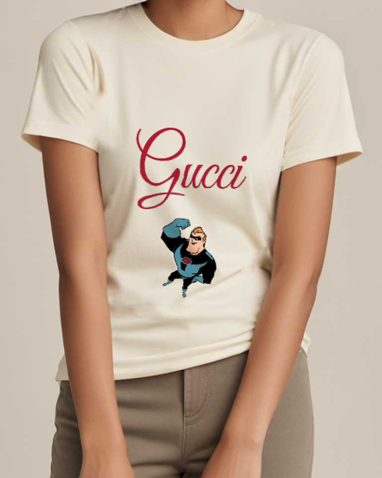 Ivory Blue Glove Hero Flexing Graphic T-Shirt - model wearing view