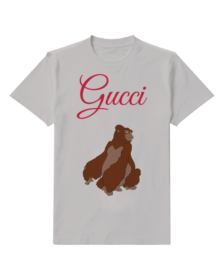 Light Gray Gorilla Sitting Upright Brown Fur Smiling Graphic T-Shirt - front product view