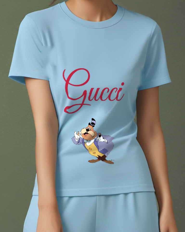 Sky Blue Walrus In Formal Attire Holding Cigar Graphic T-Shirt - model wearing view