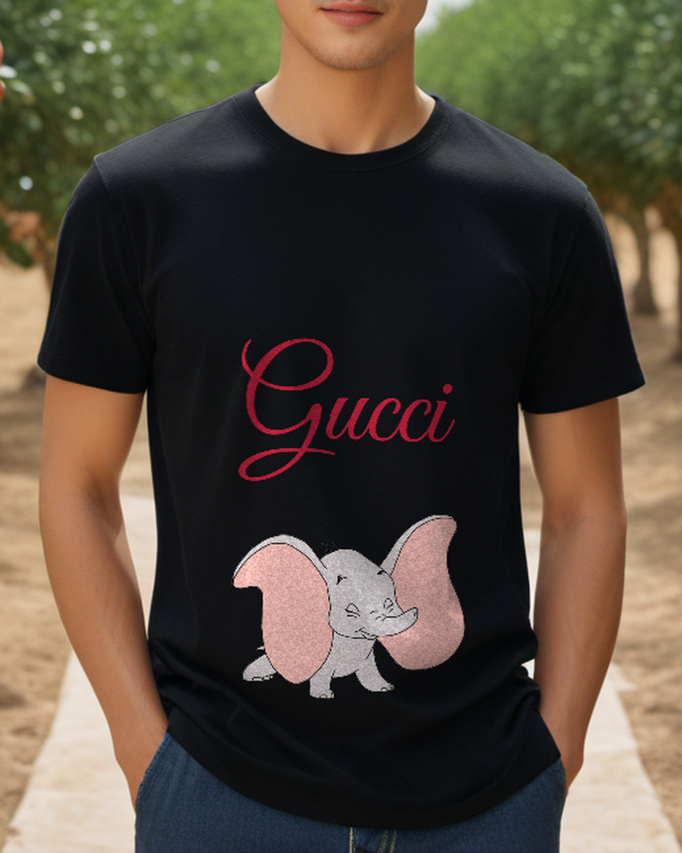Black Pink Eared Baby Elephant Graphic T-Shirt - styled view 2