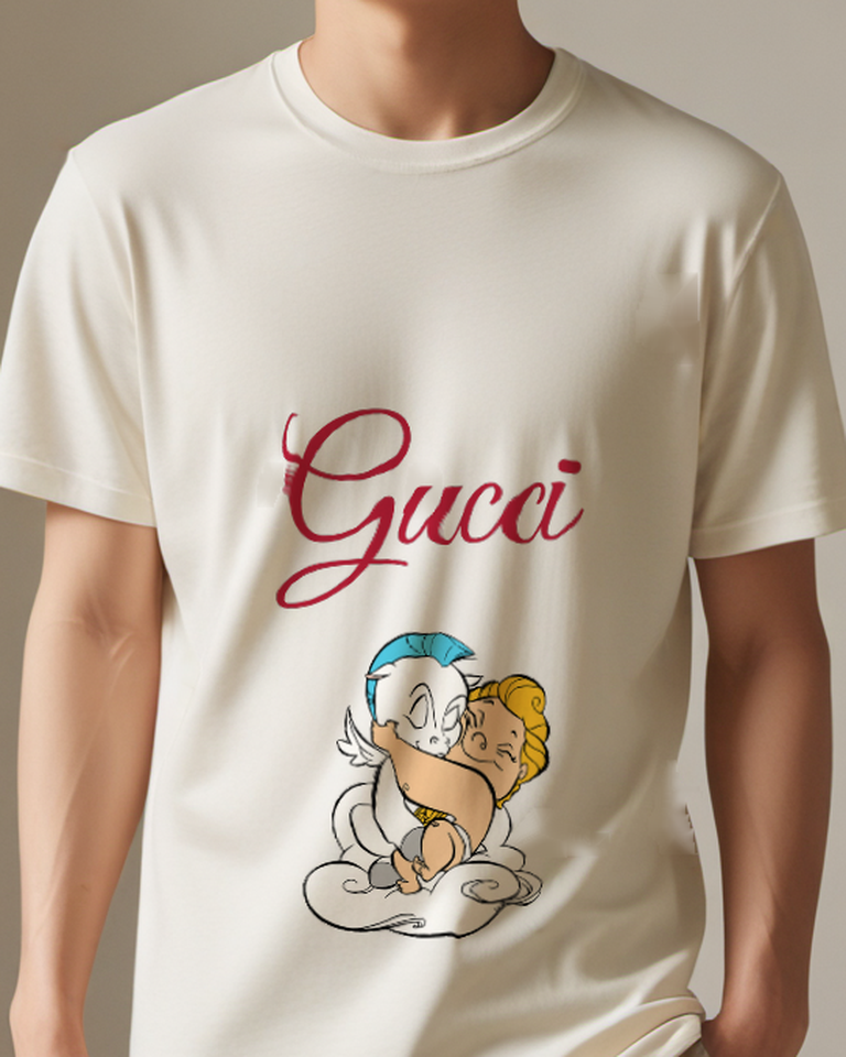 Ivory Baby Hercules Hugged By Pegasus Graphic T-Shirt - model wearing view