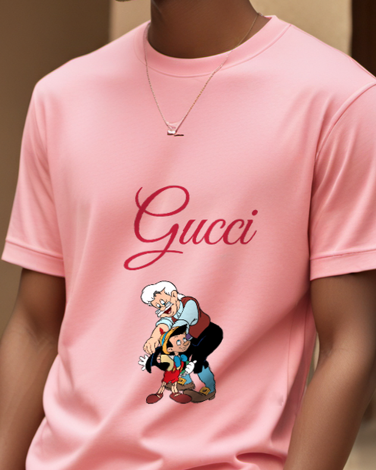 Blush Pink Elder Hugging Wooden Boy Graphic T-Shirt - model wearing view