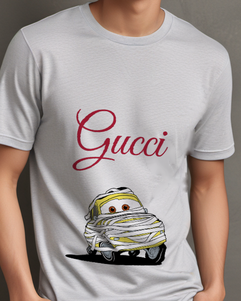 Light Gray Luigi Mummy Car Halloween Graphic T-Shirt - model wearing view